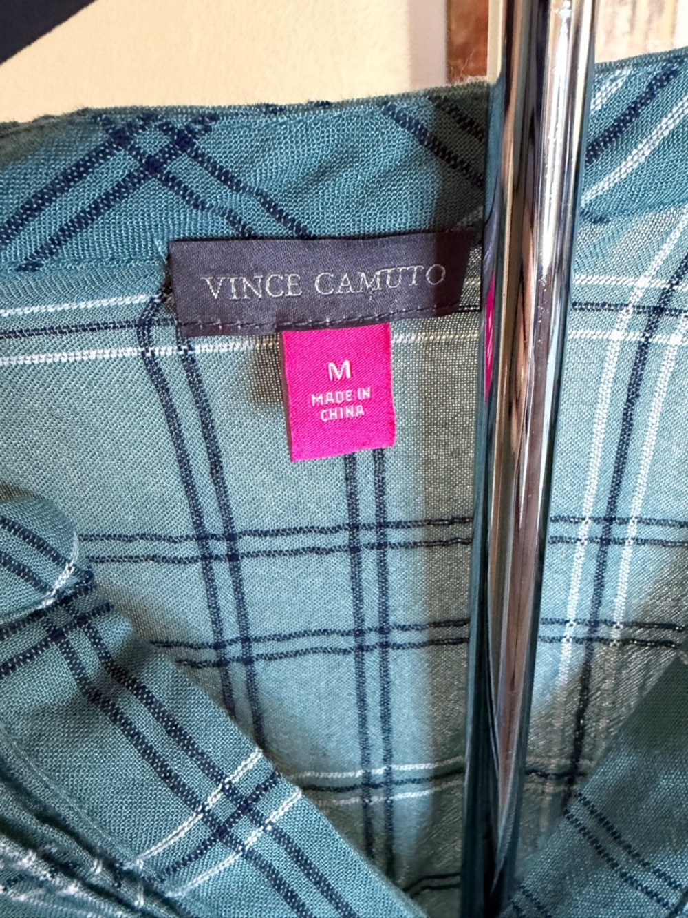 Vince Camuto Teal Plaid Ruffle Sleeve Tunic - Picture 3 of 3
